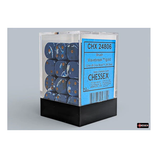 Chessex - Brush 12mm D6 Dice Block - Wavebreak/ Gold