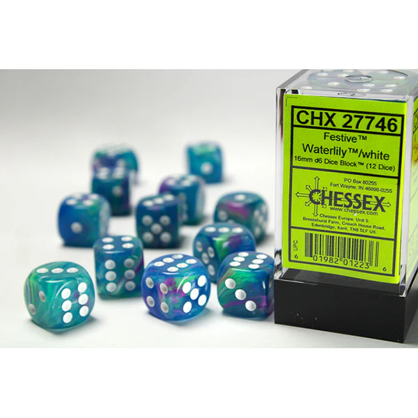 Chessex - Festive 16mm D6 Dice Block - Waterlily w/ White