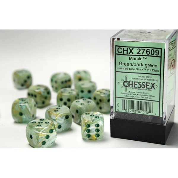 Chessex - Marble 16mm D6 Dice Block - Green w/ Dark Green