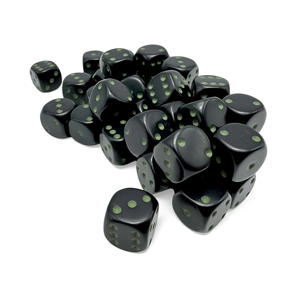 Chessex - Opaque 12mm D6 Dice Block - Black/Green