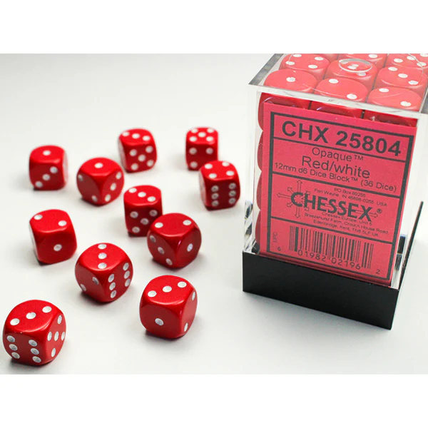 Chessex - Opaque 12mm D6 Dice Block - Red w/White