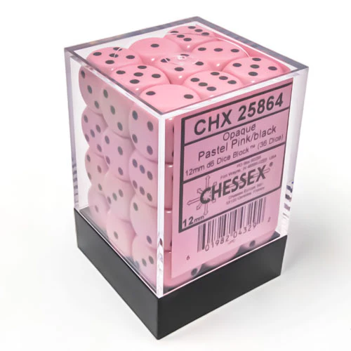 Chessex - Opaque Pastel 12mm D6 Dice Block - Pink/Black