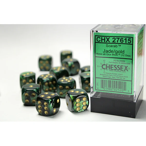 Chessex - Scarab 16mm D6 Dice Block - Jade w/ Gold
